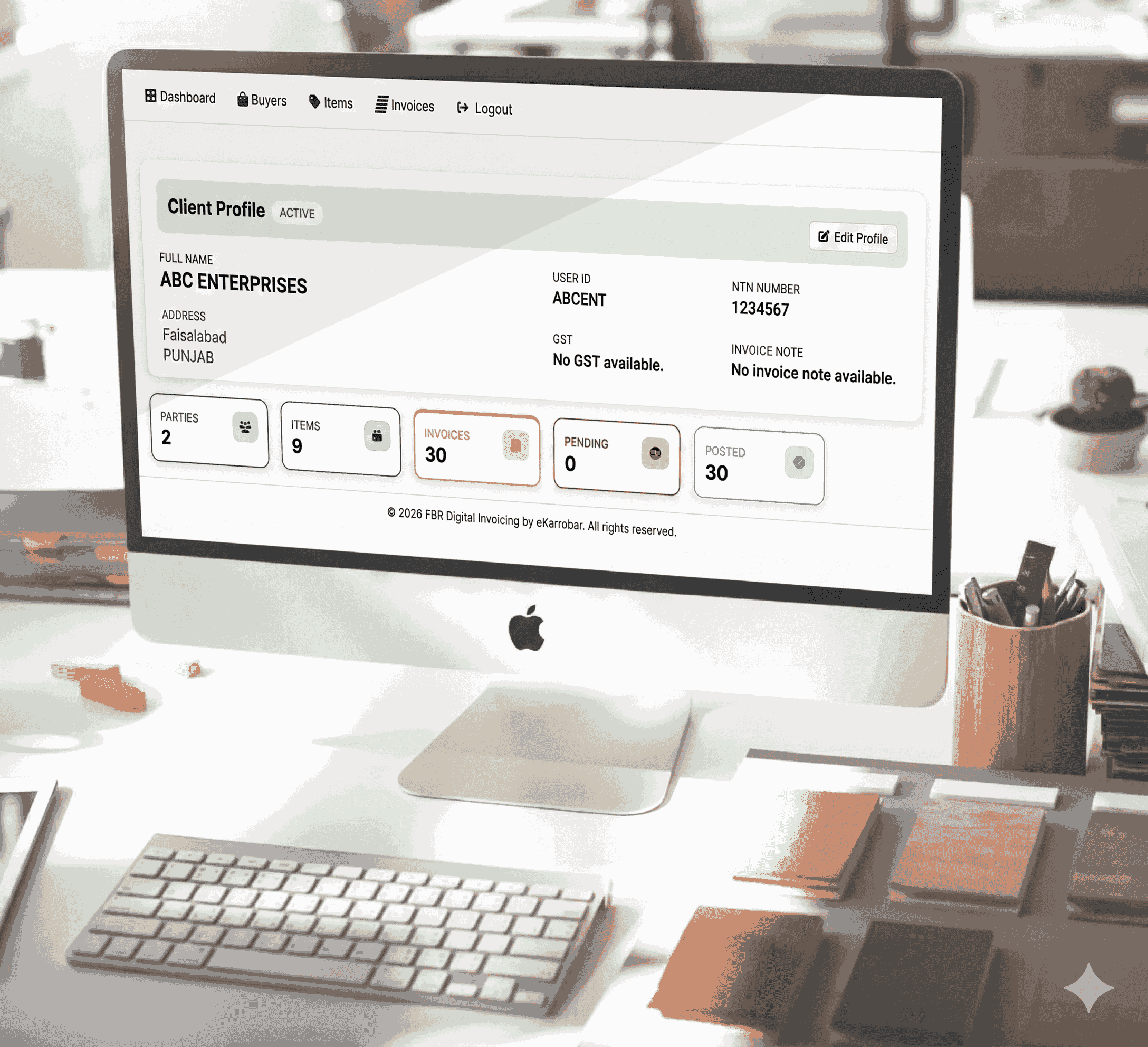 Corporate digital invoicing dashboard