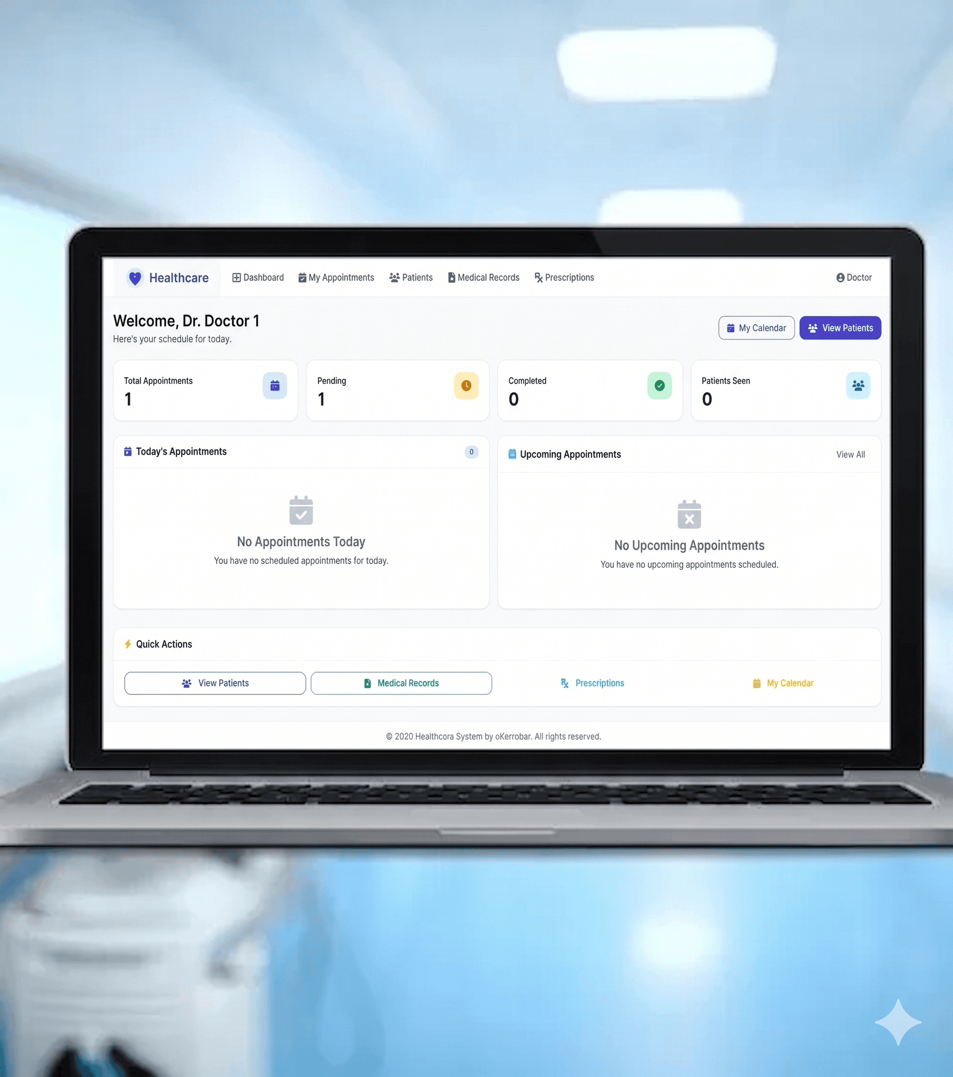 Hospital management software dashboard